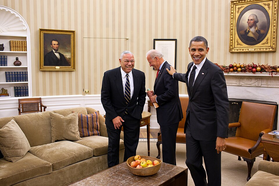 September 21 - Former Secretary of State Colin Powell with President Barack Obama ans Vice President Joe Biden